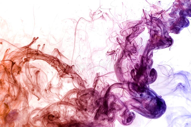 Colorful red, pink and blue smoke on a white isolated background. Background from the smoke of vape