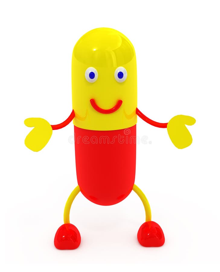 Colorful red and yellow pill capsule character