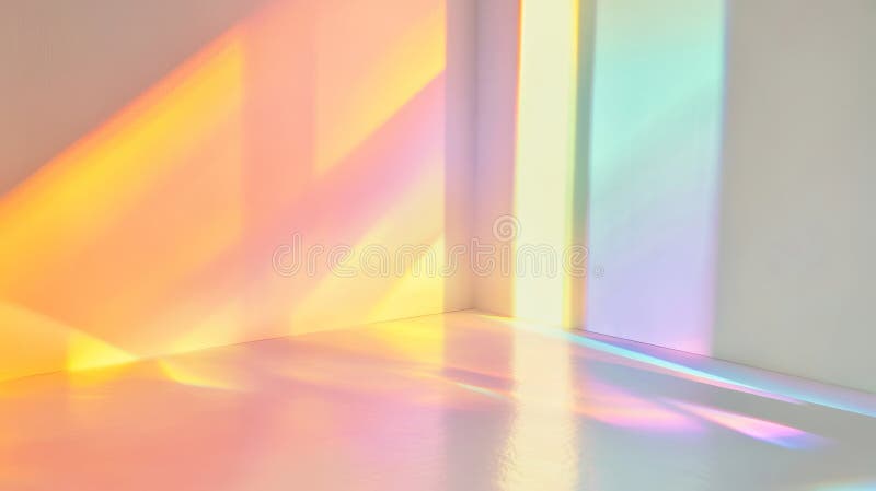 Colorful reflections create a vibrant atmosphere in a bright indoor setting during daylight stock illustration