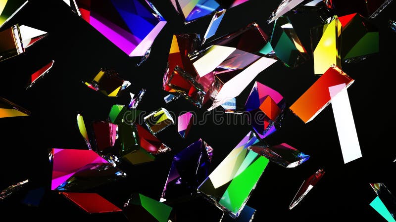 Colorful Reflective Crystal Shards Floating In Dark Abstract Space High Definition Render royalty free illustration