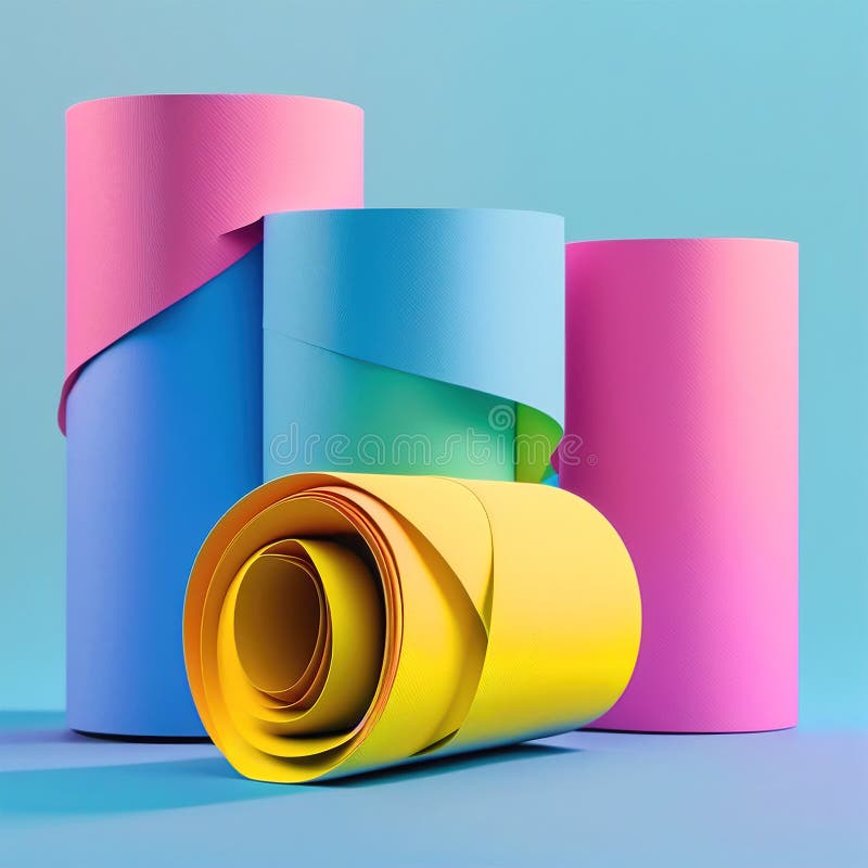 Creative Colorful Background With Rolls Of Color Cardboard. Rolls Of  Colored Paper In Blue, Cyan, Yellow, Purple. Bright Solution For A Variety  Of Tasks. Selective Focus. Stock Photo, Picture and Royalty Free