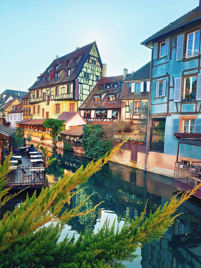 Colorful romantic city Colmar, France, Alsace. Traditional houses near the river. Medieval home facade, historic town