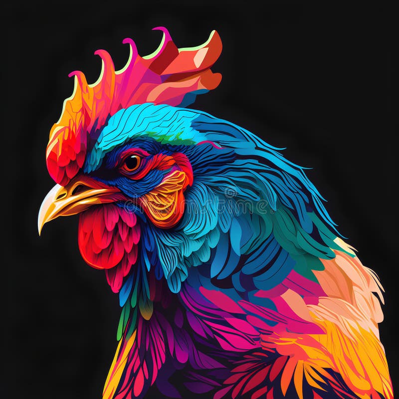 Colorful Rooster Head on a Black Background. Vector Illustration Stock