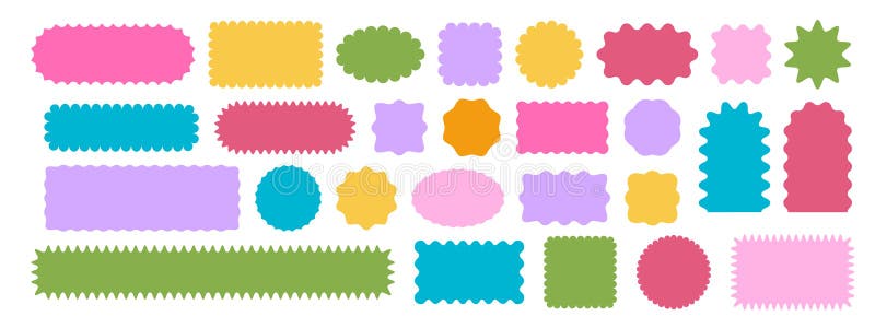 Colorful round and oval, rectangular and square, archway shapes with undulated edges. Basic geometric forms with vector illustration