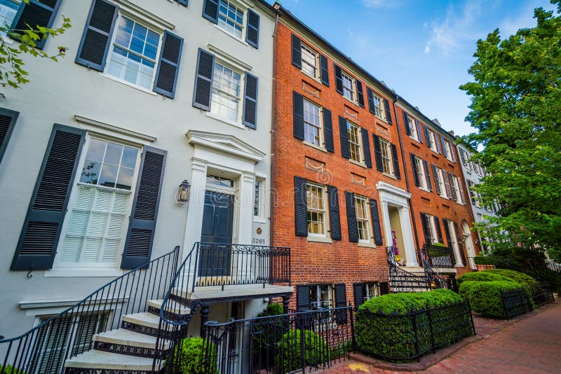 Colorful Row Houses in Washington, DC Stock Photo Image