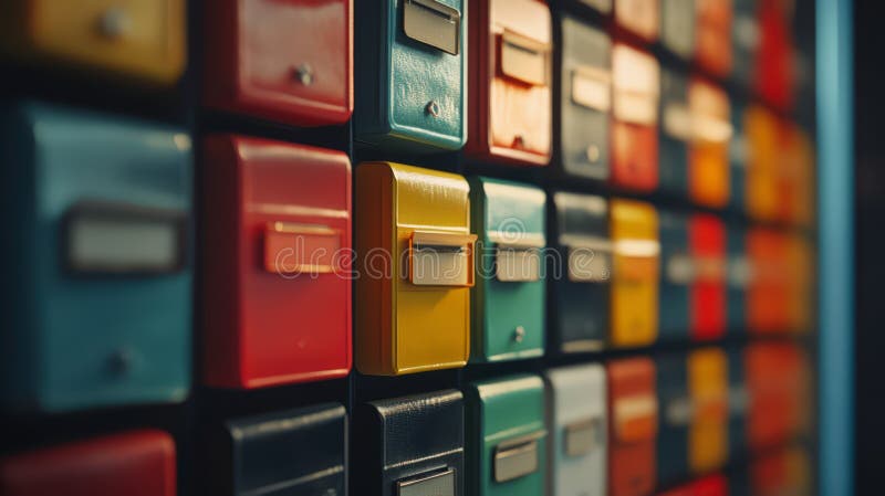 Colorful row of mailboxes in a vibrant urban setting stock illustration