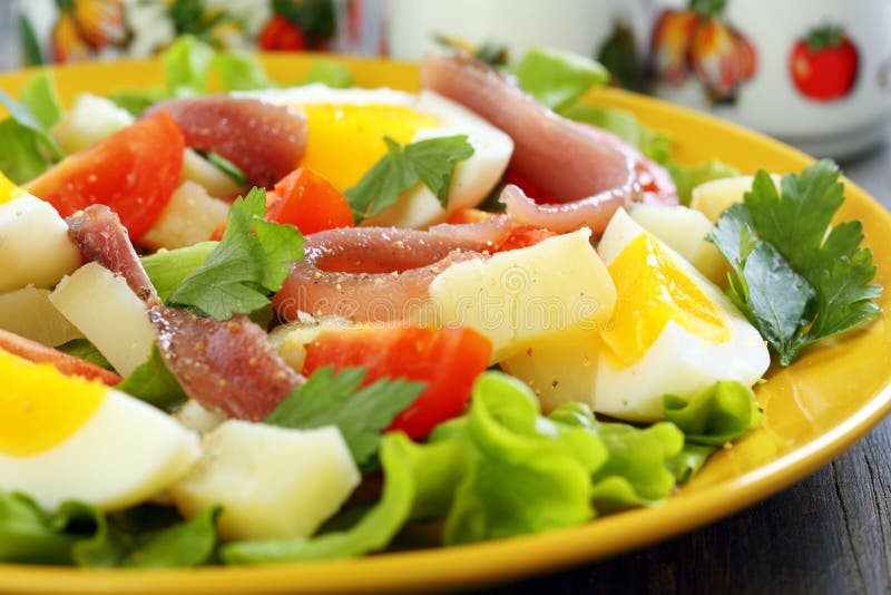 Colorful Salad with Anchovies. Stock Photo Image of health, dish