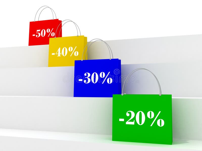 Colorful sale bags with discount signs