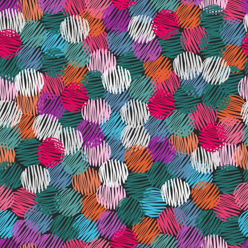 Colorful scribble circles seamless pattern. stock illustration