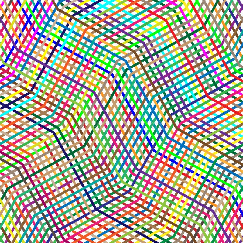 Colorful scribble, cross hatch geometric lines pattern. Intersecting zig-zag, squiggle lines multicolor background. Interlocking vector illustration