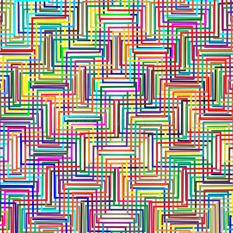 Colorful scribble, cross hatch geometric lines pattern. Intersecting zig-zag, squiggle lines multicolor background. Interlocking vector illustration