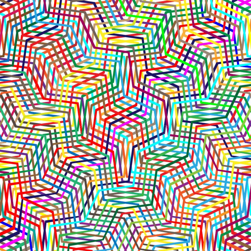 Colorful scribble, cross hatch geometric lines pattern. Intersecting zig-zag, squiggle lines multicolor background. Interlocking stock illustration