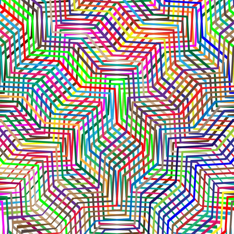 Colorful scribble, cross hatch geometric lines pattern. Intersecting zig-zag, squiggle lines multicolor background. Interlocking stock illustration