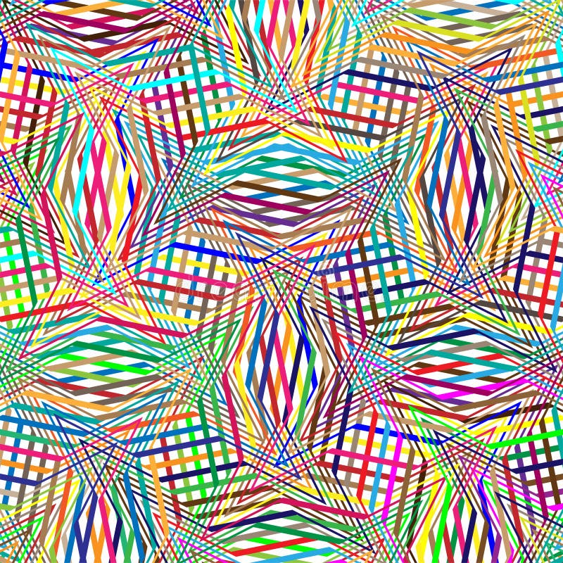 Colorful scribble, cross hatch geometric lines pattern. Intersecting zig-zag, squiggle lines multicolor background. Interlocking stock illustration