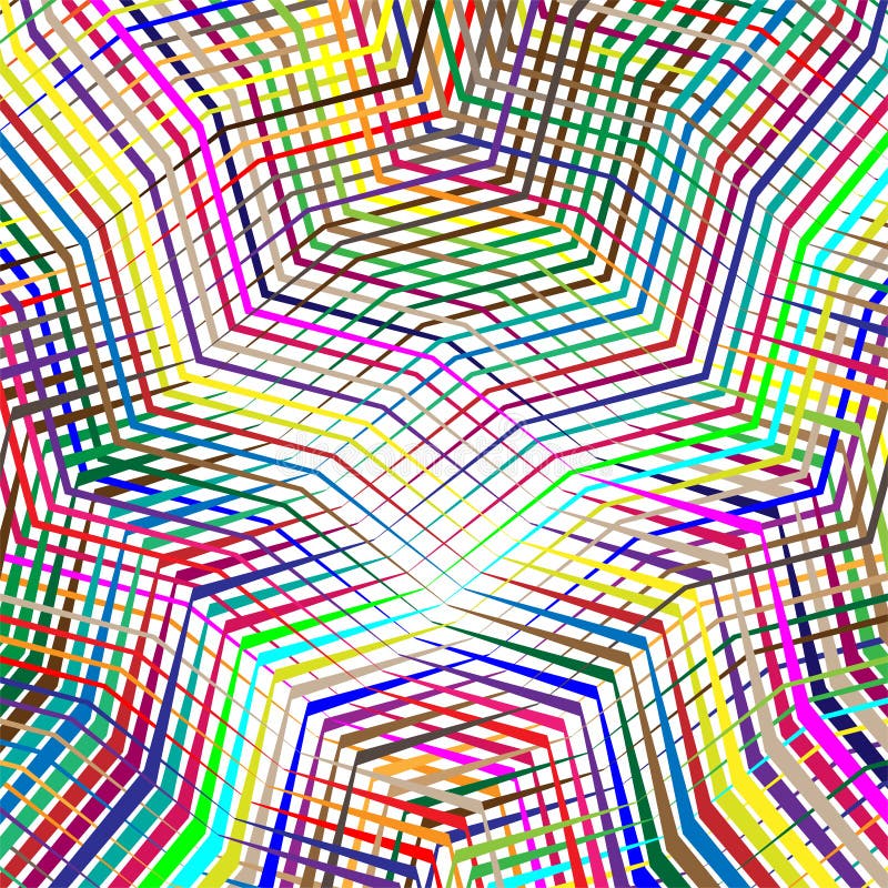 Colorful scribble, cross hatch geometric lines pattern. Intersecting zig-zag, squiggle lines multicolor background. Interlocking stock illustration