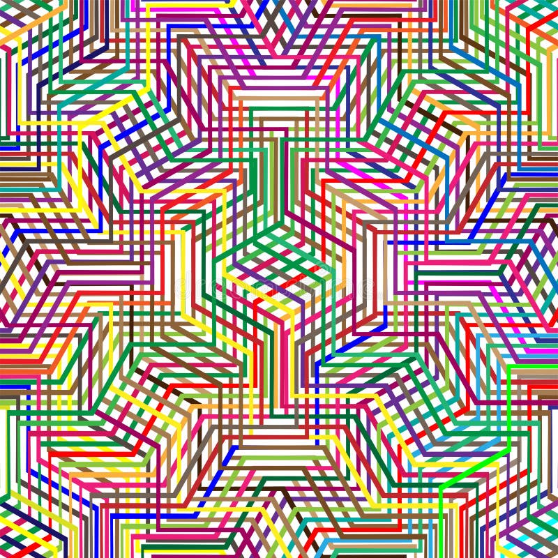 Colorful scribble, cross hatch geometric lines pattern. Intersecting zig-zag, squiggle lines multicolor background. Interlocking vector illustration