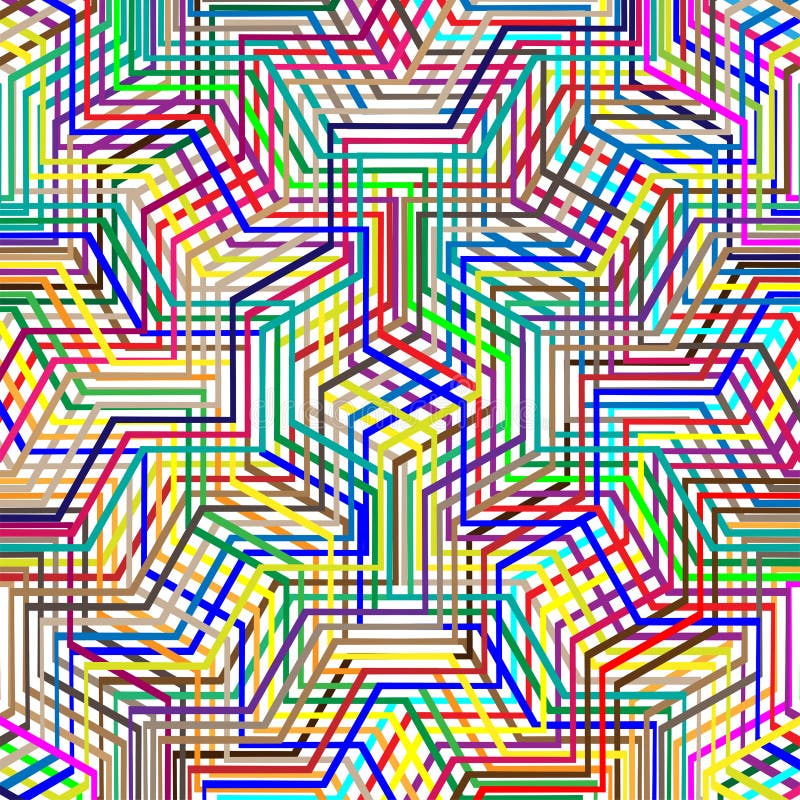 Colorful scribble, cross hatch geometric lines pattern. Intersecting zig-zag, squiggle lines multicolor background. Interlocking stock illustration