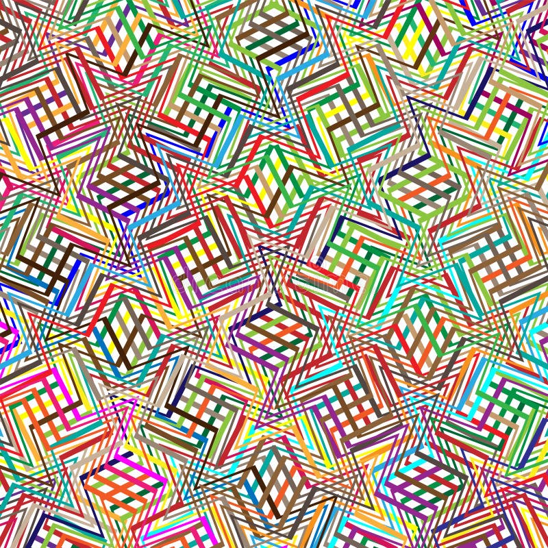 Colorful scribble, cross hatch geometric lines pattern. Intersecting zig-zag, squiggle lines multicolor background. Interlocking stock illustration
