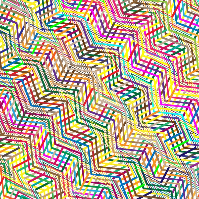 Colorful scribble, cross hatch geometric lines pattern. Intersecting zig-zag, squiggle lines multicolor background. Interlocking royalty free illustration