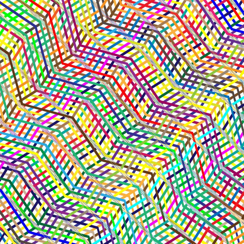 Colorful scribble, cross hatch geometric lines pattern. Intersecting zig-zag, squiggle lines multicolor background. Interlocking royalty free illustration