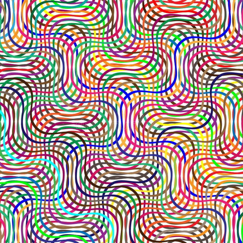 Colorful scribble, cross hatch geometric lines pattern. Intersecting zig-zag, squiggle lines multicolor background. Interlocking vector illustration