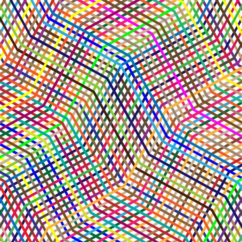 Colorful scribble, cross hatch geometric lines pattern. Intersecting zig-zag, squiggle lines multicolor background. Interlocking vector illustration