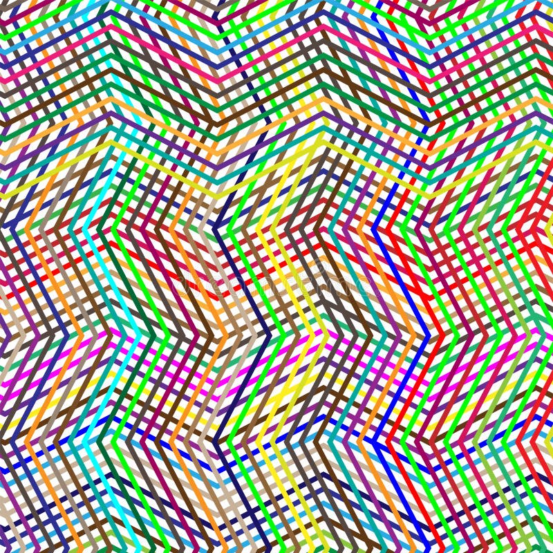 Colorful scribble, cross hatch geometric lines pattern. Intersecting zig-zag, squiggle lines multicolor background. Interlocking stock illustration