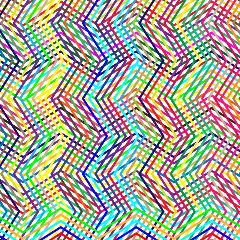 Colorful scribble, cross hatch geometric lines pattern. Intersecting zig-zag, squiggle lines multicolor background. Interlocking royalty free illustration