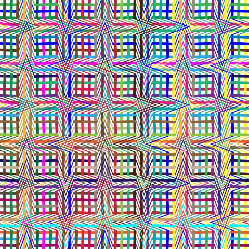 Colorful scribble, cross hatch geometric lines pattern. Intersecting zig-zag, squiggle lines multicolor background. Interlocking vector illustration