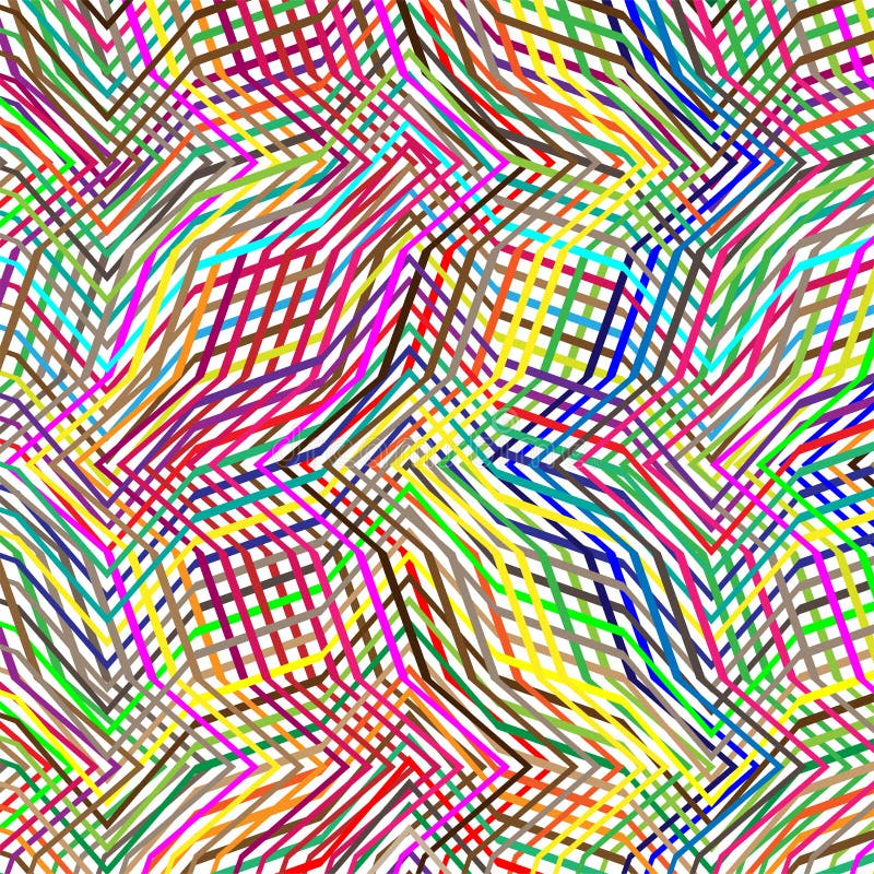 Colorful scribble, cross hatch geometric lines pattern. Intersecting zig-zag, squiggle lines multicolor background. Interlocking vector illustration