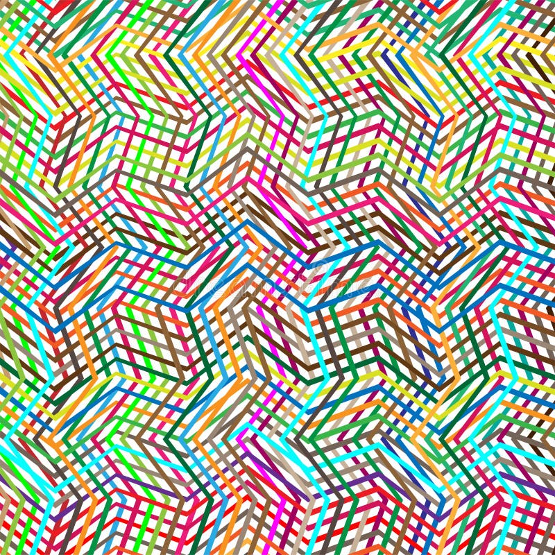 Colorful scribble, cross hatch geometric lines pattern. Intersecting zig-zag, squiggle lines multicolor background. Interlocking royalty free illustration