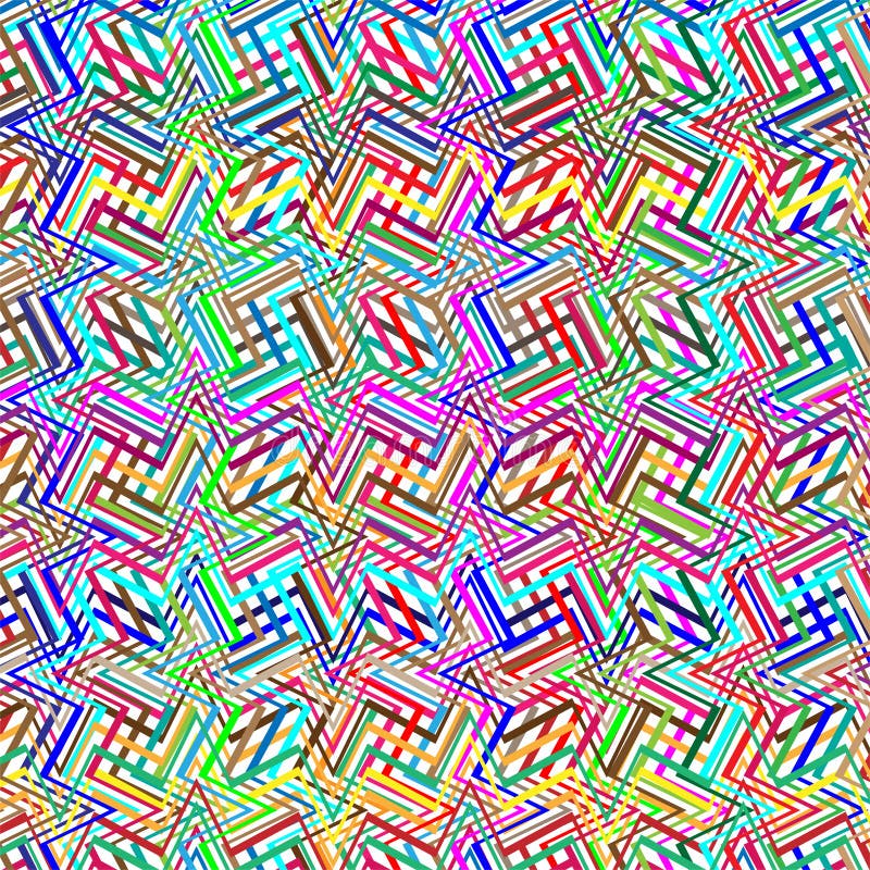 Colorful scribble, cross hatch geometric lines pattern. Intersecting zig-zag, squiggle lines multicolor background. Interlocking vector illustration