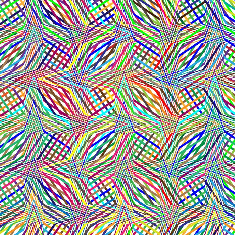 Colorful scribble, cross hatch geometric lines pattern. Intersecting zig-zag, squiggle lines multicolor background. Interlocking royalty free illustration