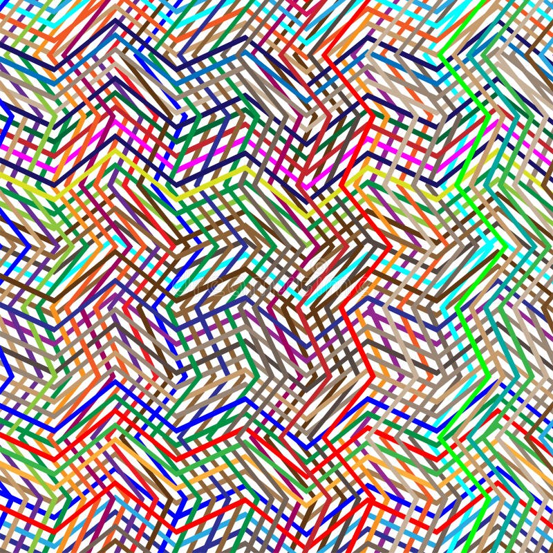 Colorful scribble, cross hatch geometric lines pattern. Intersecting zig-zag, squiggle lines multicolor background. Interlocking vector illustration