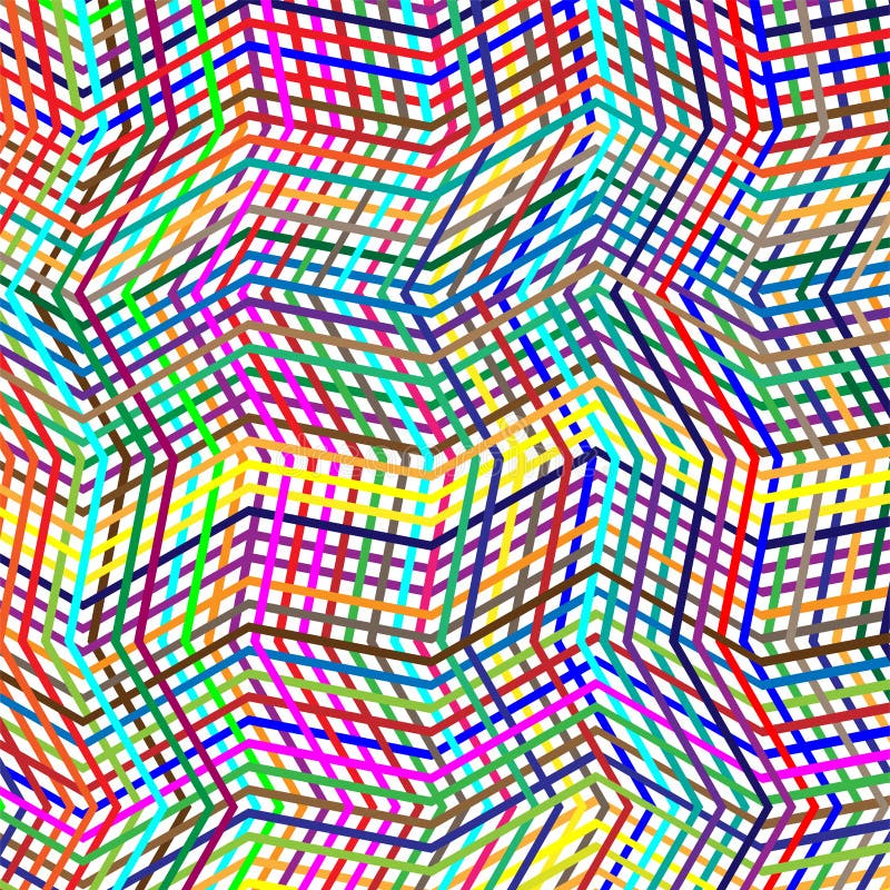 Colorful scribble, cross hatch geometric lines pattern. Intersecting zig-zag, squiggle lines multicolor background. Interlocking vector illustration