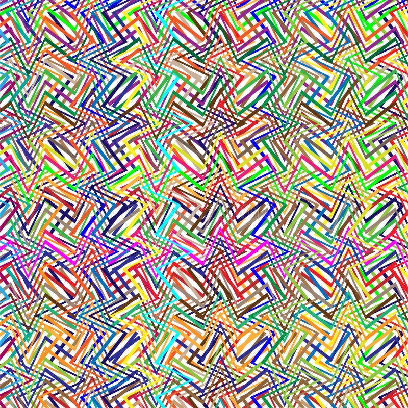 Colorful scribble, cross hatch geometric lines pattern. Intersecting zig-zag, squiggle lines multicolor background. Interlocking vector illustration