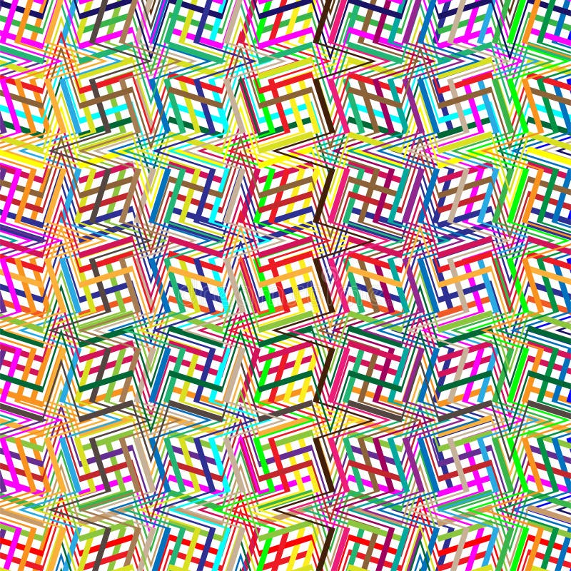 Colorful scribble, cross hatch geometric lines pattern. Intersecting zig-zag, squiggle lines multicolor background. Interlocking, interlace curve parallel line grid, mesh texture. Vivid, vibrant colorful pattern - Royalty free vector illustration