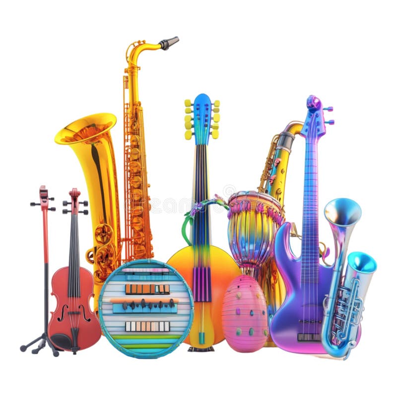 Colorful Scribble of Musical Instruments Against Transparent Background royalty free illustration