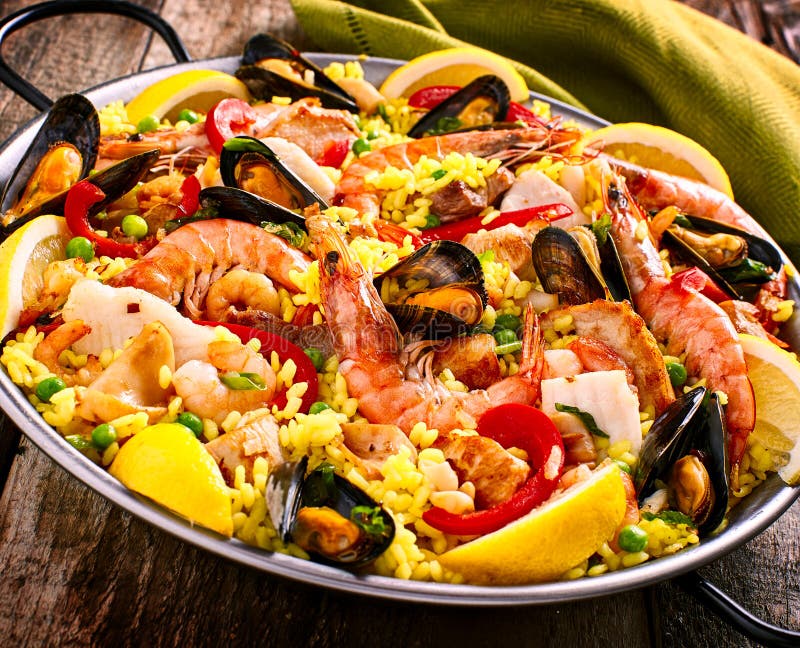  Colorful Seafood Paella Dish With Shellfish Stock Photo 