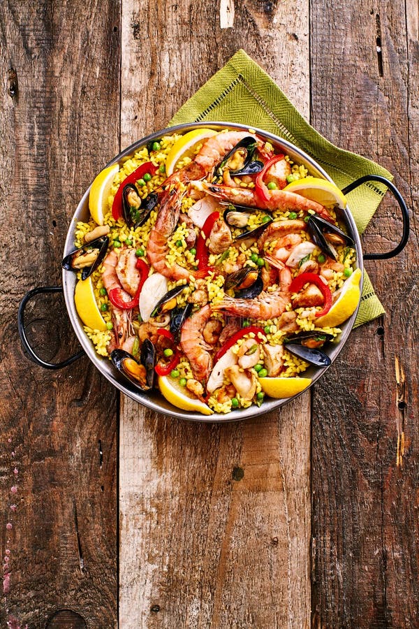  Colorful Seafood Paella Dish With Shellfish Stock Photo 