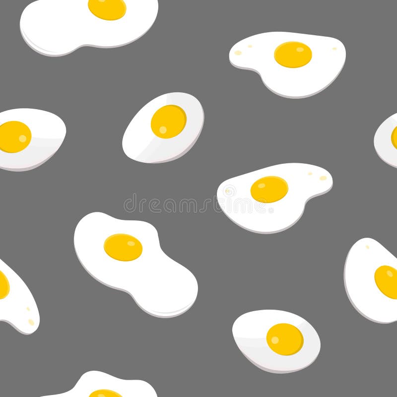 Colorful seamless pattern with fried eggs on gray background. Backdrop with tasty cooked breakfast dish, morning meal royalty free illustration