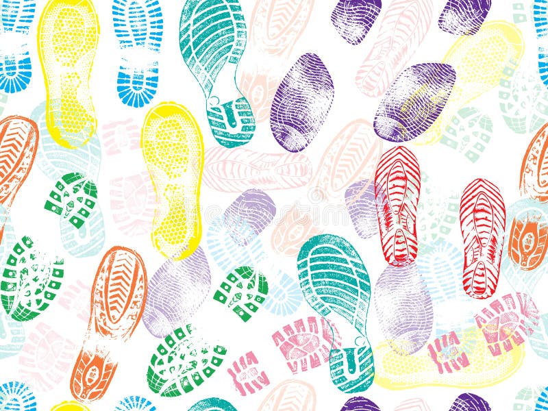 Colorful seamless pattern of shoe prints footprints. Vector illustration