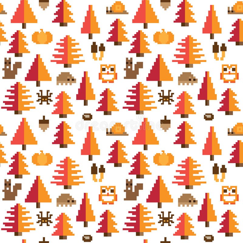 Colorful Seamless Pixel Pattern With Autumn Elements Stock Illustration