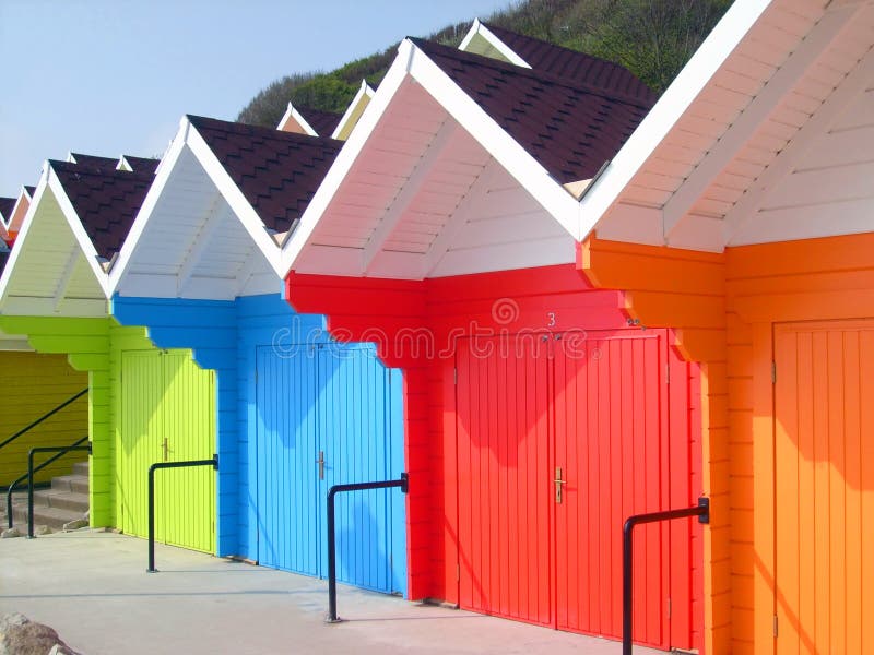 Colorful seaside beach chalets