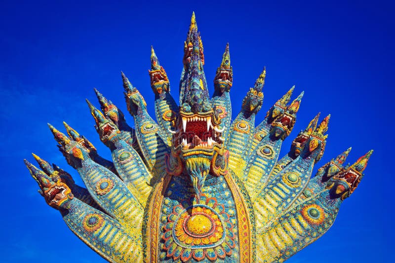 Colorful statues of serpents in Thailand. stock image