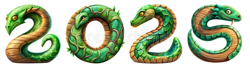 Colorful serpent-themed numbers representing the year 2023 with intricate detailing and a wooden texture royalty free stock photography