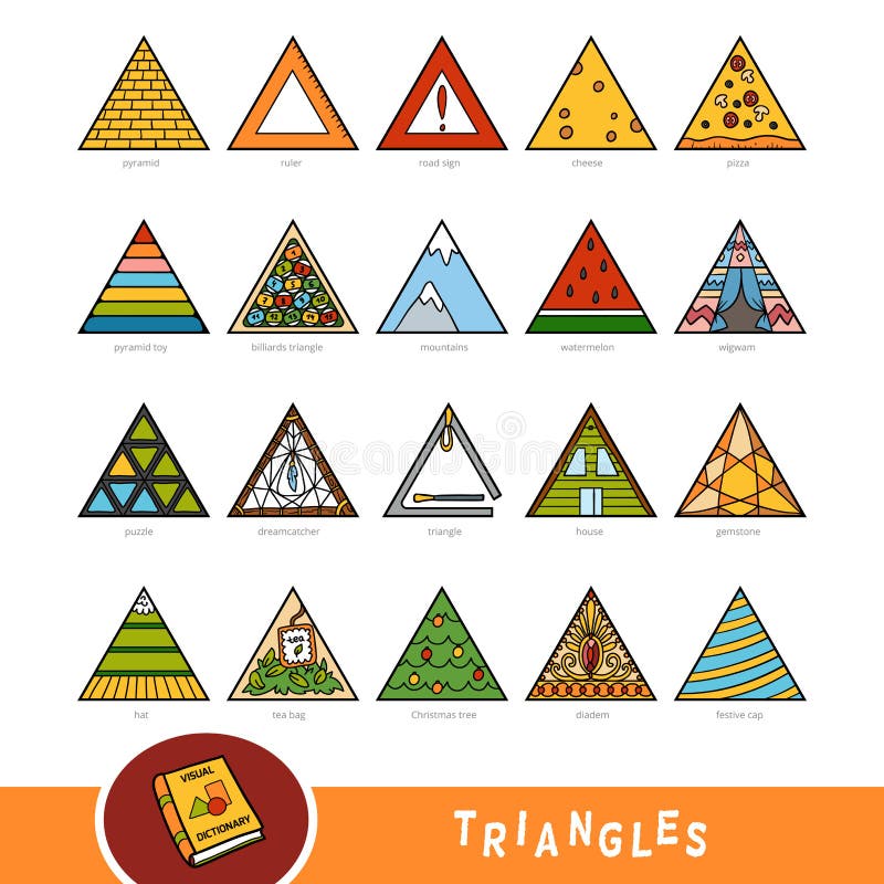 Colorful Set of Triangle Shape Objects. Visual Dictionary Stock