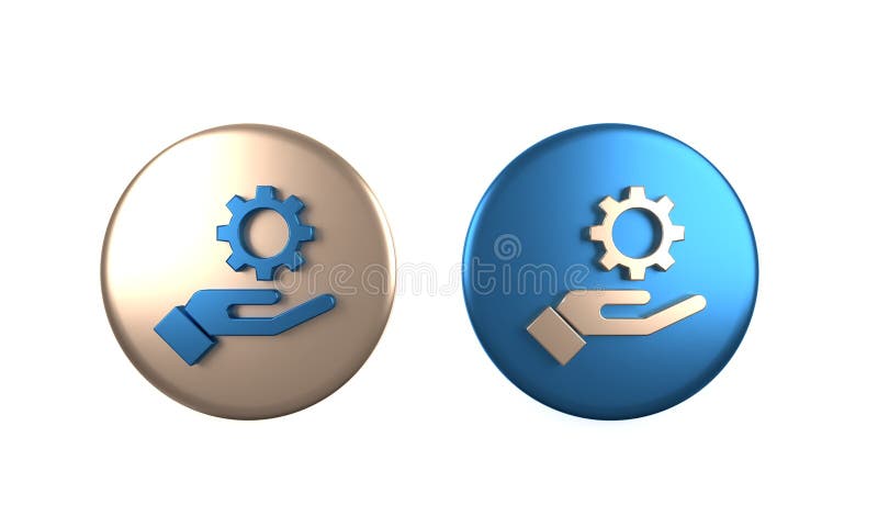 Setări colorate în pictograma mână, izolate pe fond alb. cerc buton 3d ilustrare randare stock illustration
