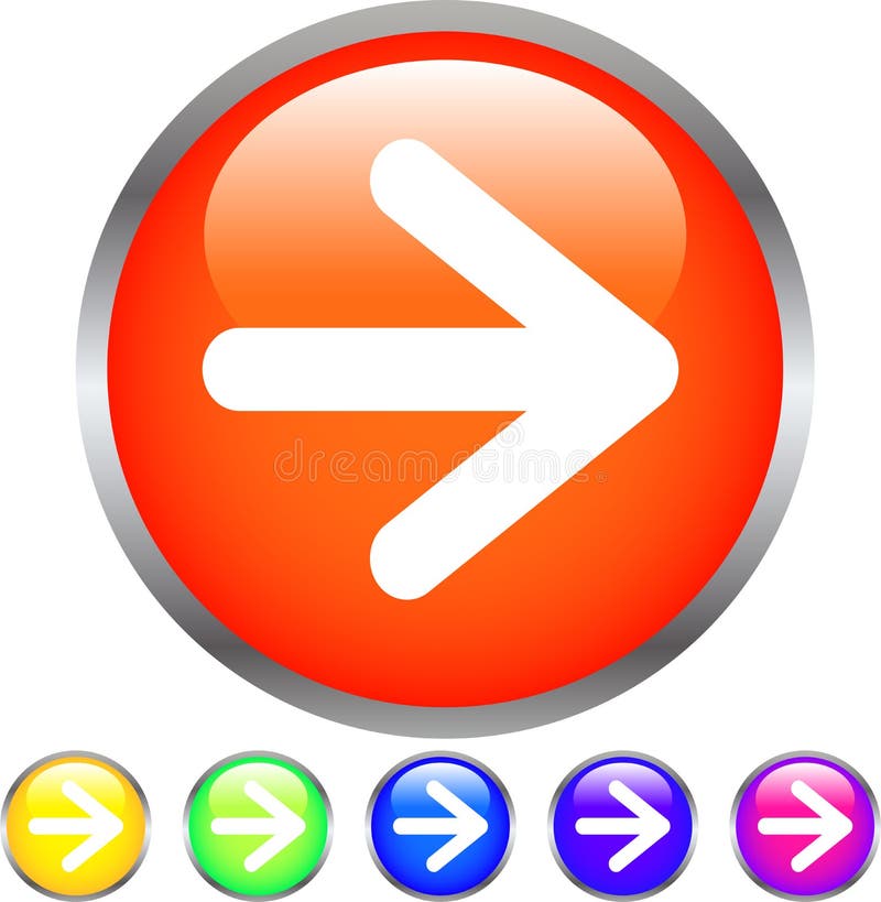 Colorful Shiny Round Button with Right Arrow Mark Set Stock Vector
