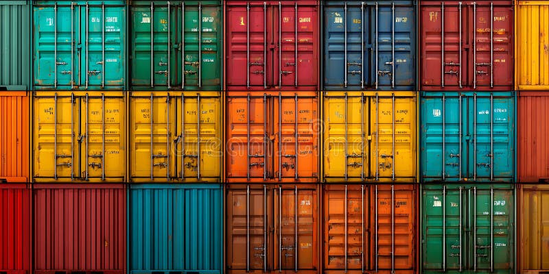 Colorful Shipping Containers Global Trade Logistics Background stock illustratie